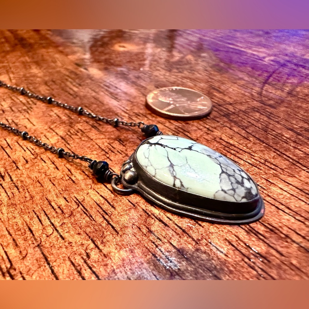Vintage, Gun Metal, Solid Sterling Silver, Varisite Necklace - Picture 3 of 5